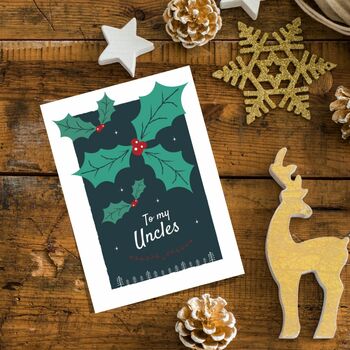 'Uncles' Christmas Greetings Card Holly, Gay Uncles, 8 of 10