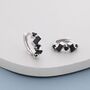 Sterling Silver Onyx Black Baguette Cz Cluster Huggie Hoop, thumbnail 1 of 11