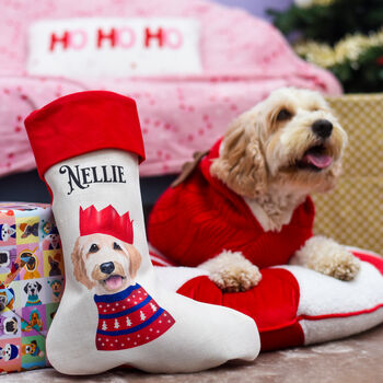 Personalised Hand Drawn Pet Portrait Deluxe Christmas Stocking, 8 of 8