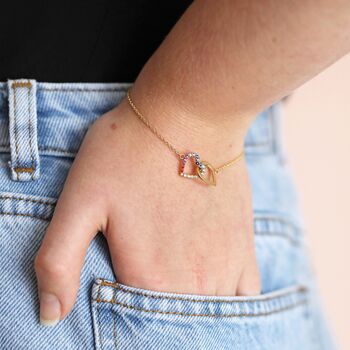 Interlocking Rainbow Crystal Heart Bracelet In Gold, 3 of 5