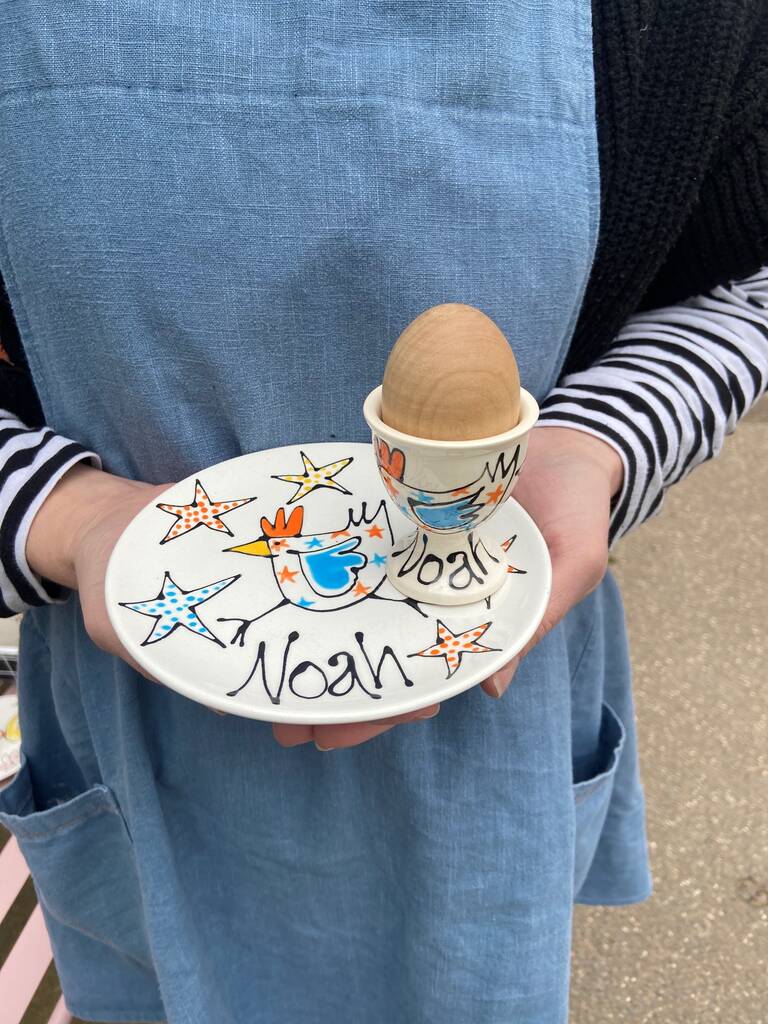 Personalised Hand Painted Egg Cup And Matching Plate By Gallery Thea