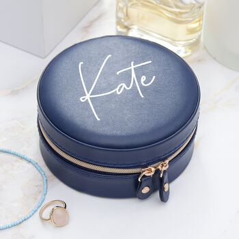 Personalised Blue Round Jewellery Case, 3 of 6