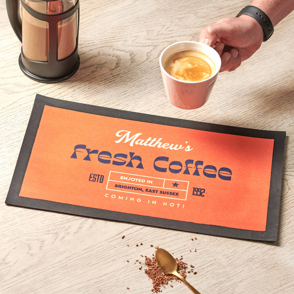 Personalised Fresh Coffee Kitchen Mat, 1 of 4