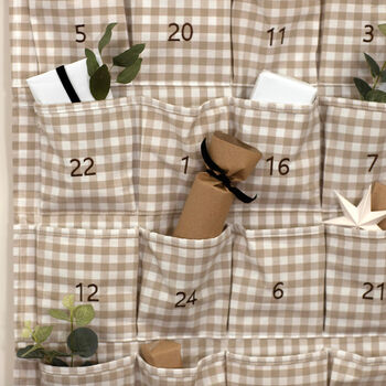 Personalised Beige Gingham Advent Calendar Embroidered, 6 of 8