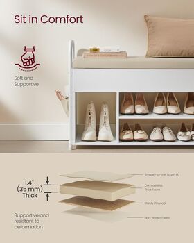 Shoe Storage Bench With Inner Compartment And Handles, 6 of 10