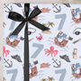 Three Sheets Of Children's 7th Birthday Pirate Wrapping Paper, thumbnail 1 of 2