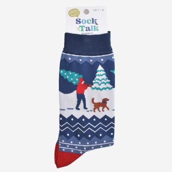 Men's Bamboo Socks Christmas Man And His Dog, 5 of 5