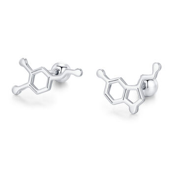 Sterling Silver Serotonin And Dopamine 18 G Screw Back Stud Earrings, 6 of 12