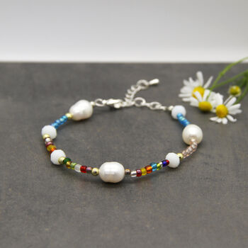 Rainbow Multicoloured Seed Bead And Pearl Bracelet, 3 of 9