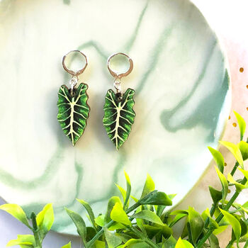 Bright Alocasia Leaf Plant Earrings, 5 of 12