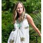 Green Palm Tree V Neck Sleeveless Cotton Dress, thumbnail 3 of 6