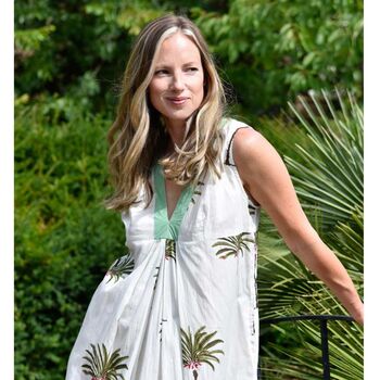 Green Palm Tree V Neck Sleeveless Cotton Dress, 3 of 6