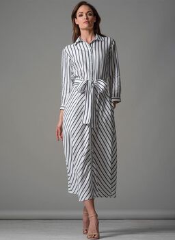 Veronica Navy And White Stripe Cotton Shirt Dress, 3 of 4