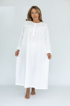 Women's White Cotton Long Sleeve Nightdress Yoke, 2 of 4