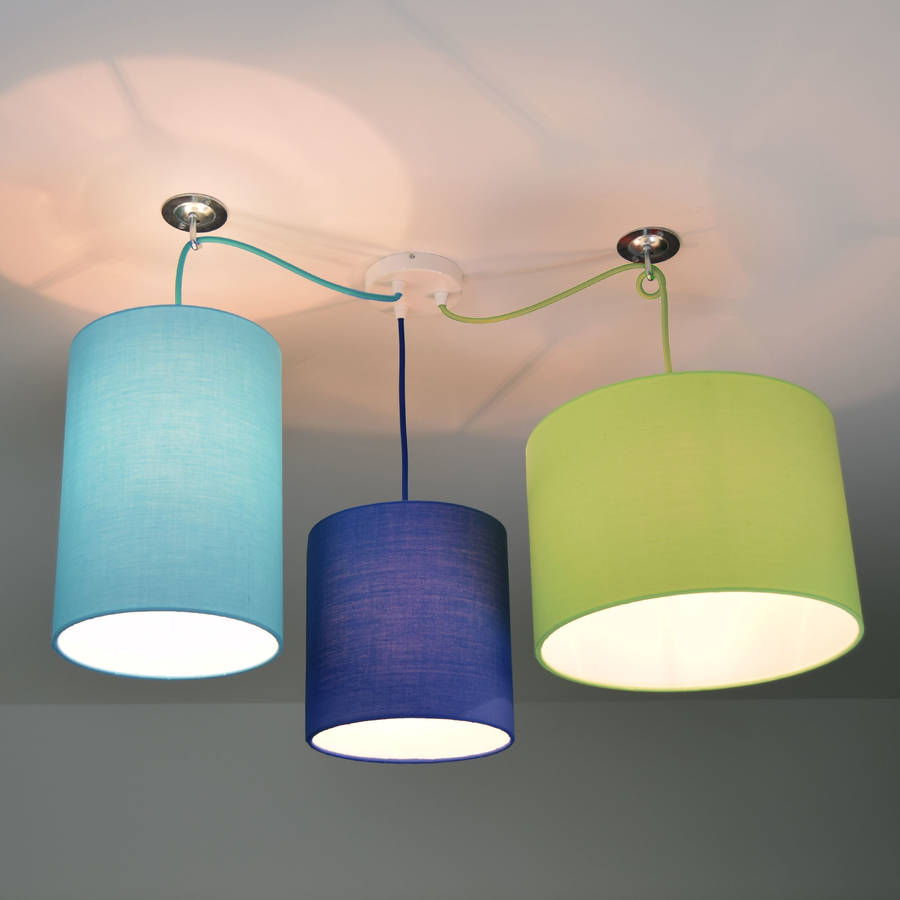 Three Way Ceiling Rose Kit With Plain Bright Lampshades By Quirk Three Way Ceiling Rose Kit With Plain Bright Lampshades