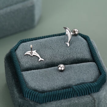 Sterling Silver Dolphin 18 G Screw Back Earrings With Ball Backs, 6 of 11