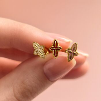 Mini Enamel Quatrefoil Cross Stud Earrings, 2 of 6