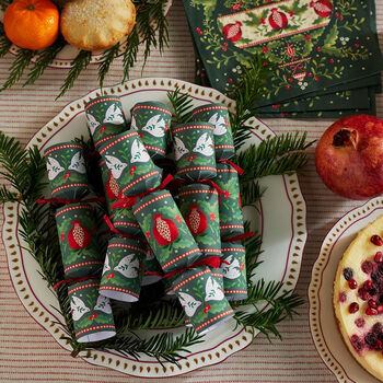 Green With Pomegranate Christmas Crackers Set Of Eight, 3 of 4