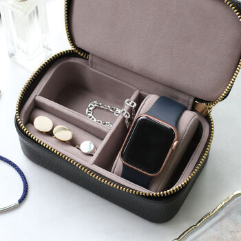 Unisex Personalised Luxury Leather Travel Jewellery Box, 3 of 6