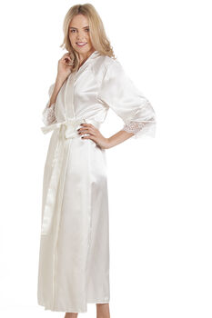 British Made Ivory Bridal Long Satin Dressing Gown With Lace Detail Ladies Size 8 To 28 UK, 2 of 5