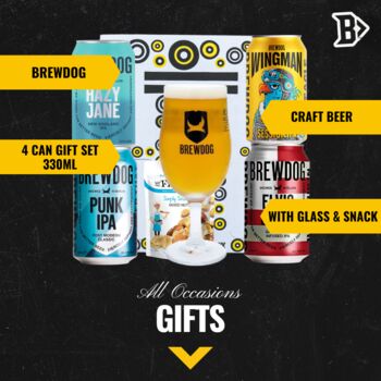 Brewdog Craft Beer Four Can Gift Set With Brewdog Glass And Snack, 2 of 6