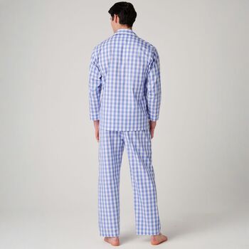 Men's 'Schoolhouse Blue' Gingham Crisp Cotton Pyjama Set, 3 of 3
