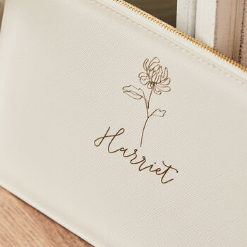 Personalised White Birth Flower Name Pouch, 2 of 4