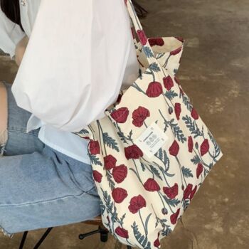Extra Large Tote Bag, Rose Canvas Shoulder Bag, 4 of 6