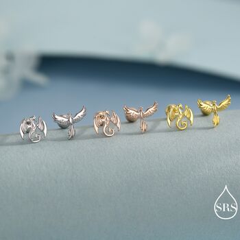 Mismatched Dragon And Phoenix Screw Back Earrings In Sterling Silver, 6 of 10