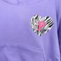 Girls Personalised Zebra Print Heart Lilac Hoodie, thumbnail 2 of 2