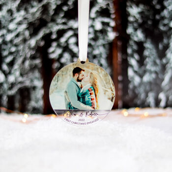 Personalised Photo First Christmas Engaged Decoration, 6 of 9