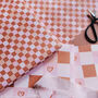 Terracotta Check Gift Wrap Set – Classic Checkerboard And Heart Designs For Romantic And Everyday Gifting, thumbnail 4 of 6