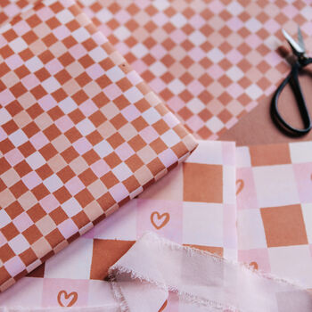 Terracotta Check Gift Wrap Set – Classic Checkerboard And Heart Designs For Romantic And Everyday Gifting, 4 of 6