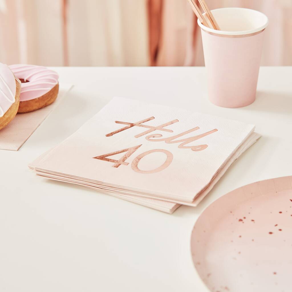 Hello 40th Birthday Party Napkins Rose Gold, 1 of 2