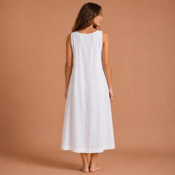 Women's White Cotton Nightdress Embroidered Sleeveless Pink Lizzie, 4 of 5