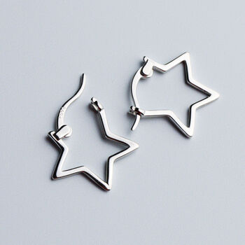 Sterling Silver Star Shape Hoop Earrings, 4 of 6