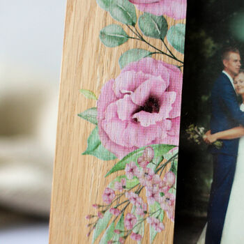 Personalised Wedding Photo Frame, Oak With Peonies, 6 of 6
