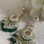 Meenakari Green Gold Plated Dangle Indian Earrings, thumbnail 1 of 8
