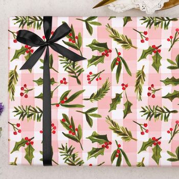 Three Sheets Of Vintage Mistletoe And Holly Christmas Wrapping Paper, 2 of 2