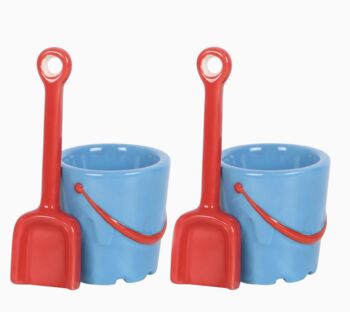 Set Of Bucket Shaped Ceramic Egg Cups With Spade Spoons, 2 of 3