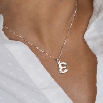 Sterling Silver Chunky Bubble Initial Letter Necklace, 2 of 10