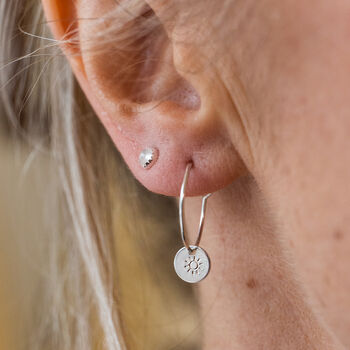 Sterling Silver Circle Sun Charm Hoops, 2 of 3