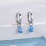 Sterling Silver Aquamarine Blue Pear Cut Cz Huggie Hoop Earrings, thumbnail 1 of 12