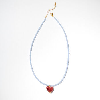 Delicate Blue Bead And Pink Heart Necklace, 3 of 4