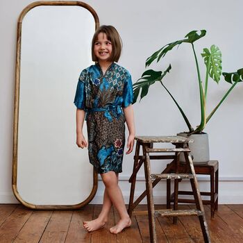 Children's Blue Batik Kimono Robe | Dressing Gown, 2 of 4