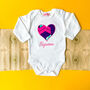 Personalised Name And Love Heart Baby Bodysuit, thumbnail 1 of 5