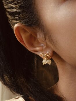 Bow Double Gold Rutilated Quartz Earrings, 2 of 10