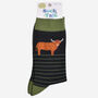 Men's Bamboo Socks Black Green Stripe Highland Cow, thumbnail 3 of 4