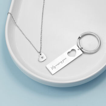 Personalised Love Heart Necklace And Keyring Set, 3 of 5