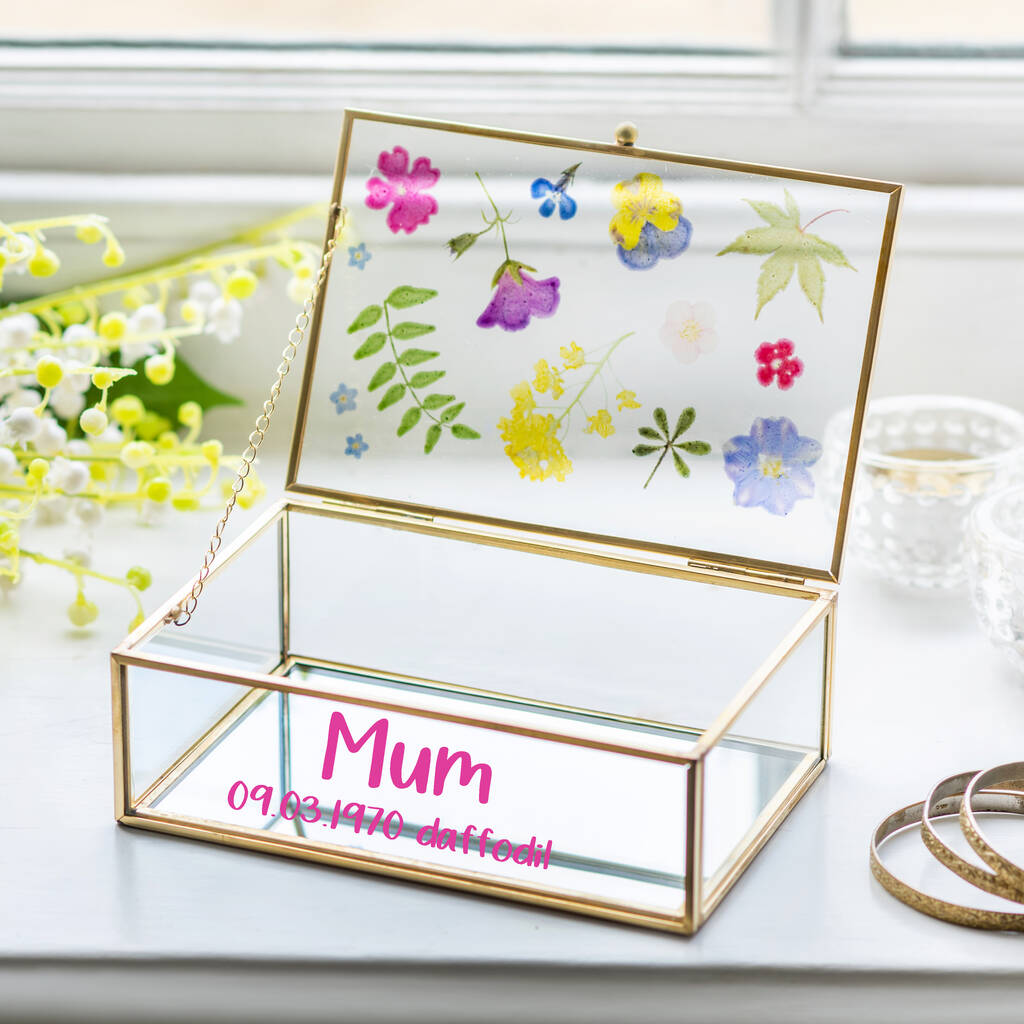 Personalised Pressed Flowers Glass Jewellery Box By The Letteroom